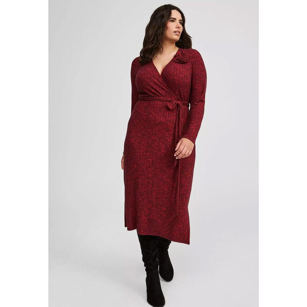 Torrid Womens Ribbed Midi Surplice Sweater Dress Size 5X Wedding Guest Stretch